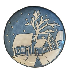 Eli + Ana Christmas Blue Nite Winter Snowy Cabin Salad Plates 8in Set of 4 NEW 
