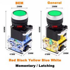 Push Button 22mm Switches On Off Momentary Latching Start-Stop Red Black Yellow