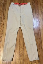 Vtg Ralph Lauren Riding Pants Hi Rise Belted Pocket Zip Ankles Preppy Beige 14