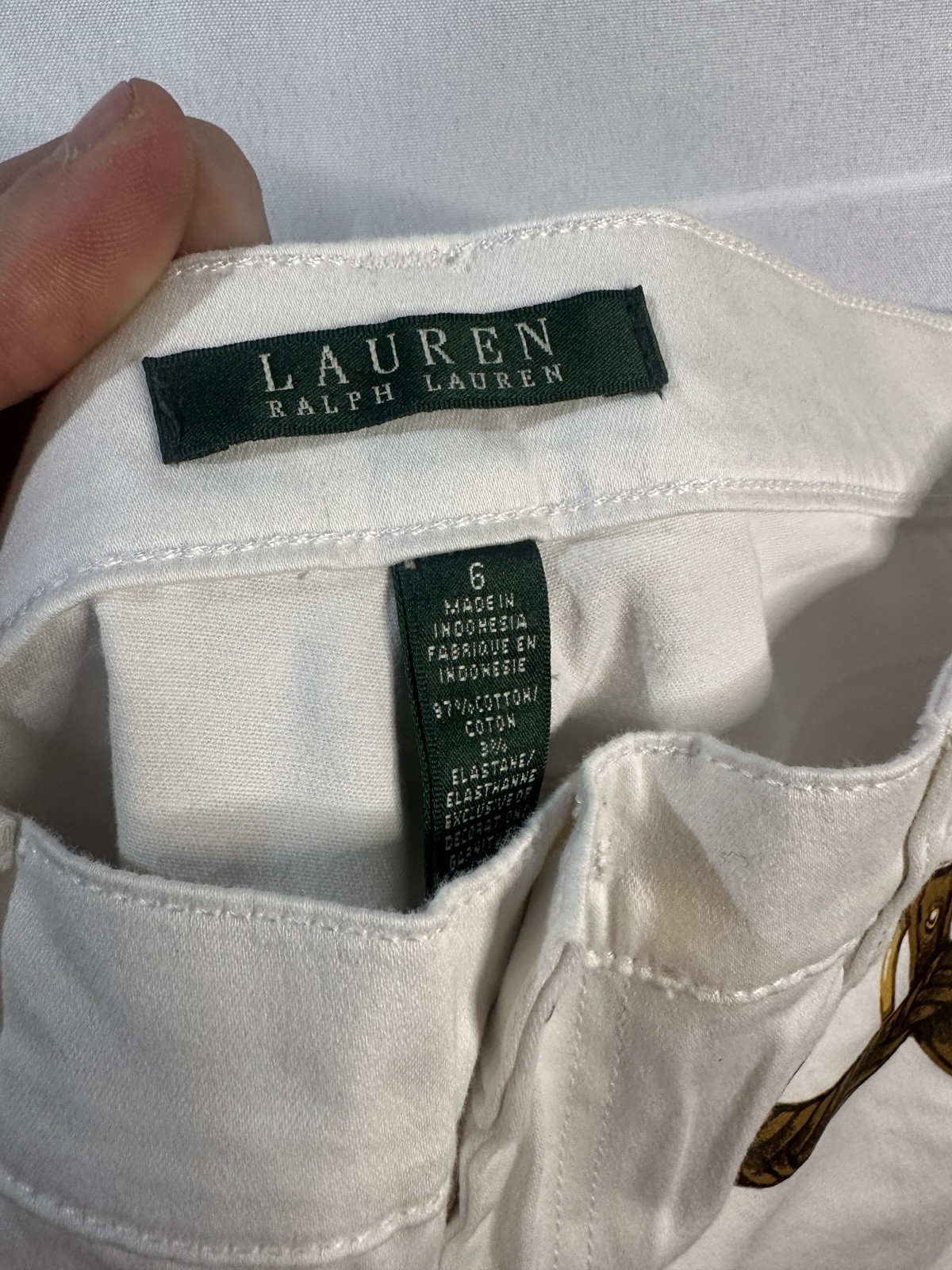 Lauren Ralph Lauren Women’s White Pants Size 6 Rare Belt Crest Polo image 6