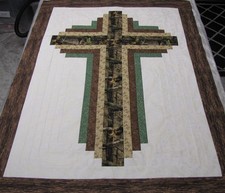 Quilt Top~Patchwork~Log Cabin Cross~PIECED~ "Camo #2" Lap~Baby~Wall~30X40 USA