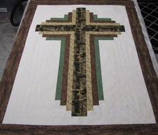 Quilt Top~Patchwork~Log Cabin Cross~PIECED~ "Camo #2" Lap~Baby~Wall~30X40 USA