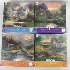Lot of 4 THOMAS KINKADE 1000 Piece Scenic Jigsaw Ceaco Puzzles Posters Complete