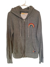 Aviator Nation Gray Zip Hoodie Rainbow Logo Pocket USA Size M