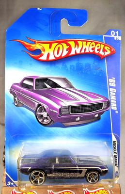 2009 Hot Wheels #77 Muscle Mania 1/10 '69 CAMARO Purple Variant w/Chrome OH5 Sp