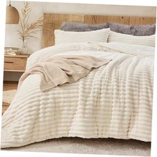 Fluffy Comforter Set 3 Pieces - Super Soft Fuzzy Comforter Queen Cream White
