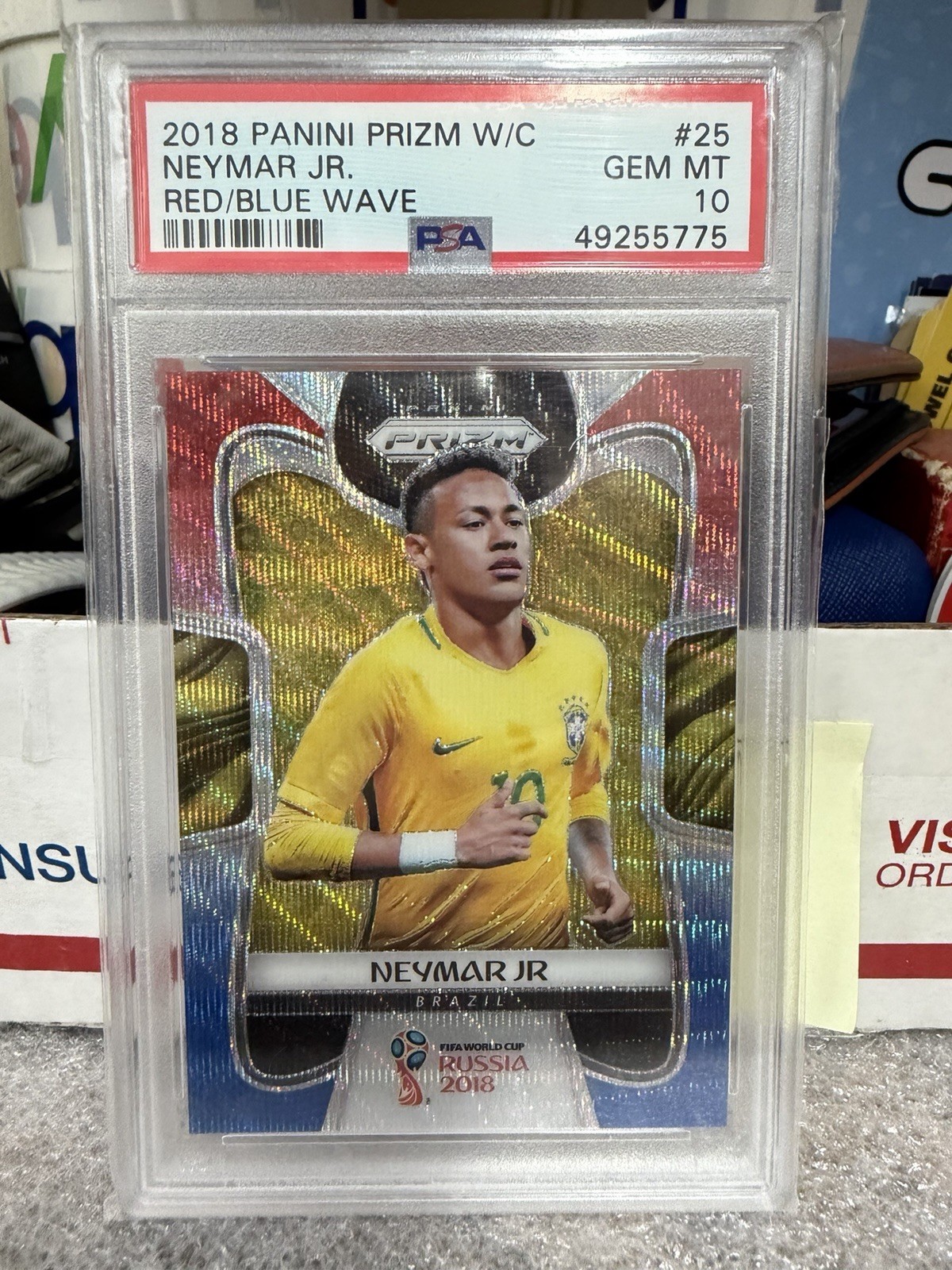 2018 Panini Prizm World Cup #25 Neymar Jr. Red White Blue Wave PSA 10 GEM MINT