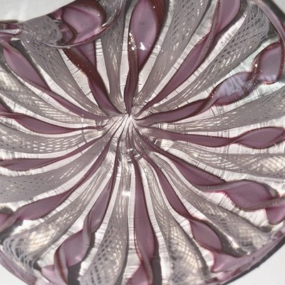 Murano Art Glass Candy Cane Latticino Pink And White Trinket Dishes 4  Set Of 2