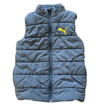 Puma Puffer Vest Boys Size S 7/8 Youth Outerwear Gray And Neon Puma Logo
