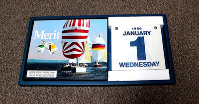 VINTAGE MERIT CIGARETTE 1986 WALL CALENDAR Nautical Sign Advertising-NOS