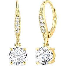 14K Gold Drop Earrings Women Dangle Stylish Leverback Cubic Zirconia Fashion