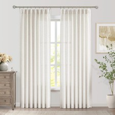 Natural Pinch Pleated Sheer Window Curtain Panels 90 Inches Long,Back Tab Dra...