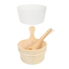Wooden Bucket With Spoon And Plastic Liner For Sauna Accessories And Spa