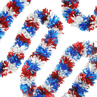 33FT 4Th of July Patriotic Tinsel Garland Red White Blue Metallic Twist Foil Tin
