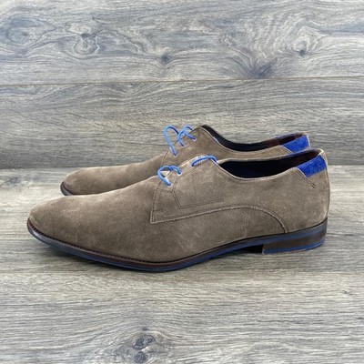 Floris van Bommel Derby Shoes Mens Size 11 Brown Suede Blue Accents Lace Up