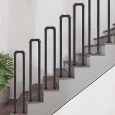 Retro Matte Black Stair Handrail Safety Non-Slip U-Shaped Support Railing