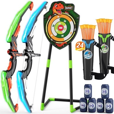 HYES 2 Pack Bow and Arrow for Kids LED Light Up Archery Set with 24 Suction Cup