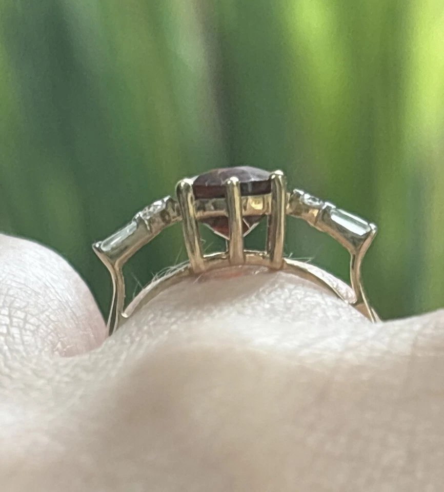 🍁 Anillo de oro de 9K granate y circón grosular grosular de grosella, talla N-O, con sello nuevo con etiquetas Foto 3 de 4