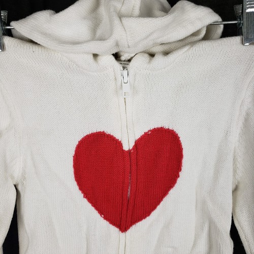 Gymboree Heart Valentines Knit Hooded Cardigan Full Zip Sweater Jacket Girls 5 - Picture 2 of 4