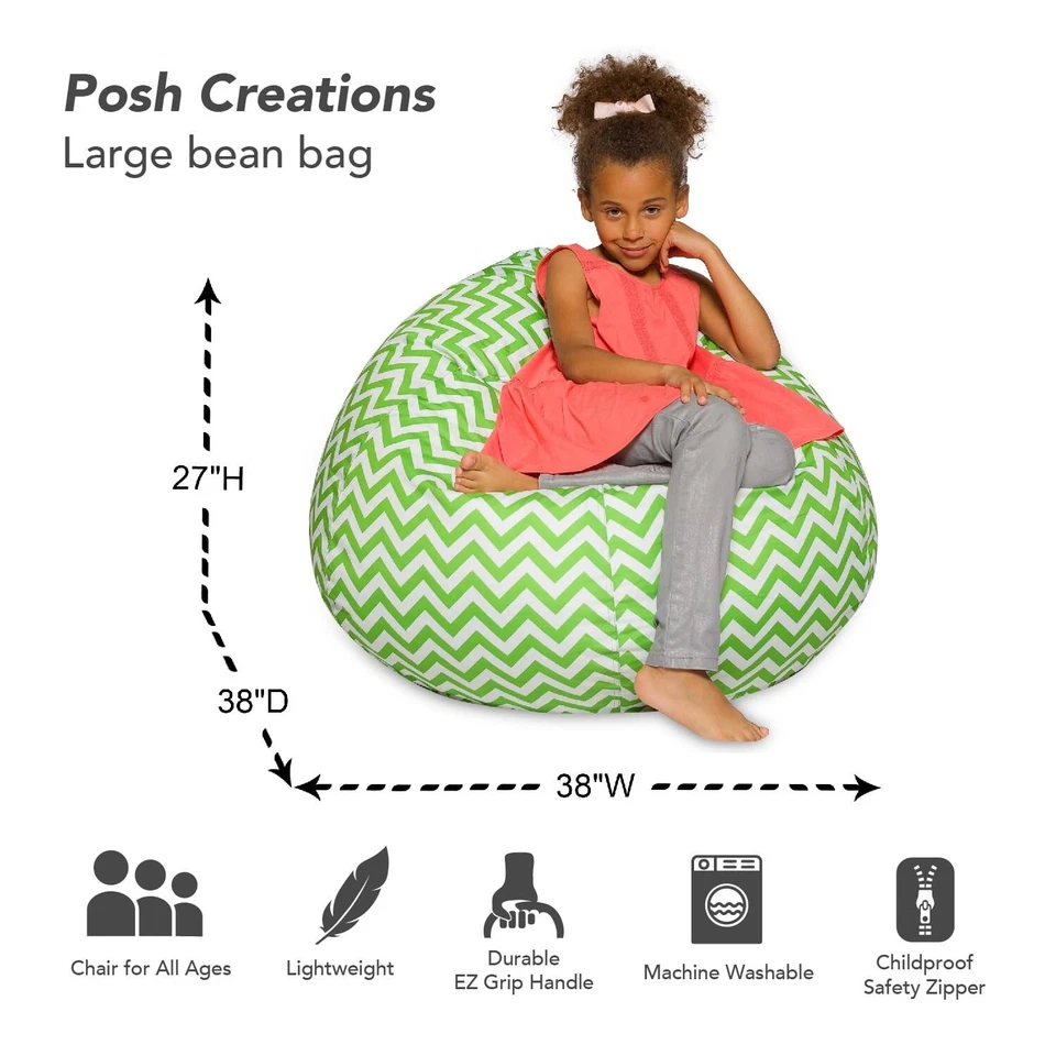 Silla Bolsa de Frijoles Posh Beanbags, Grande-38 pulgadas, Patrón Chevron Verde y Blanco Foto 2 de 4