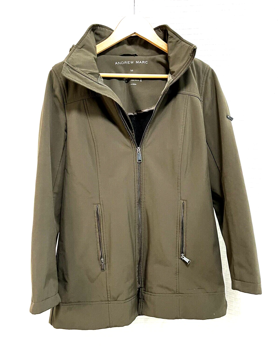 ANDREW MARC Water Repellent Olive Green Full Zip Hooded Coat Size