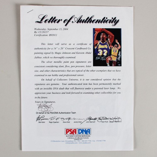 Magic Johnson & Kareem Abdul-Jabbar Signed Artwork Lakers - COA PSA/DNA - Picture 5 of 5
