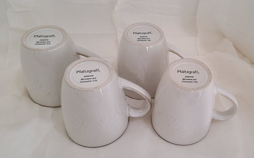 Pfaltzgraff Joanne Mugs 4pc Set Beige Embossed 12oz Stoneware EUC Farmhouse - Picture 13 of 14