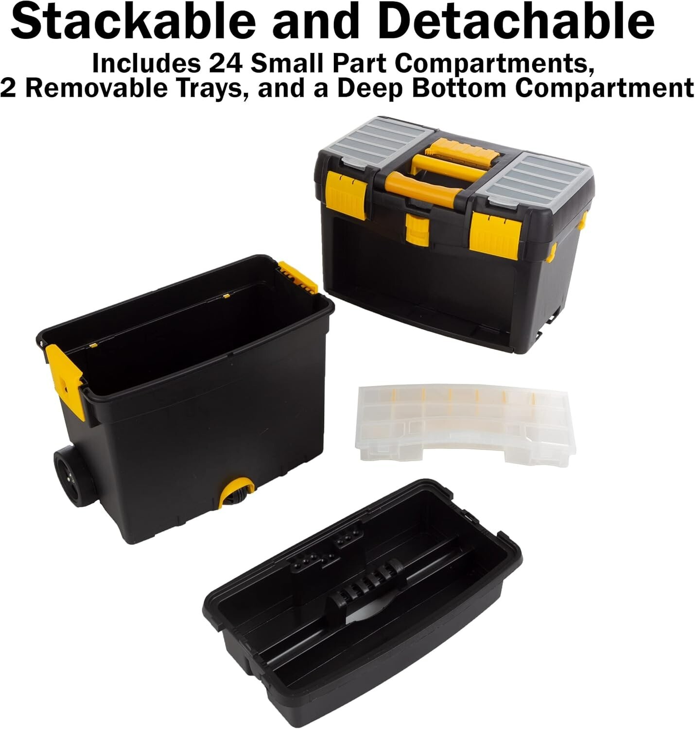 Durable Rolling Tool Box with Wheels & Comfort Handle - 24 Compartment Organizer