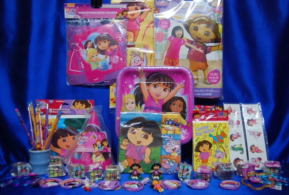 Dora & Friends Set # 35 2 Plates Napkins Hats Loot Bags Banner Giant Balloon - Image 2 of 4