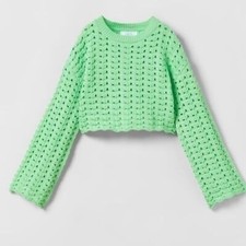 Zara kids crochet knit sweater lime green 9874 701