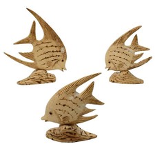 Carved Driftwood Angel Fish Art Sculpture Set Ocean Life Decor Tropical Nautical