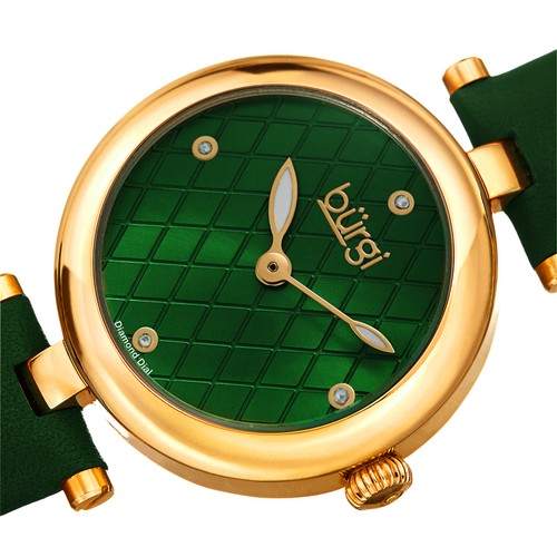 Women's Burgi BUR196 Diamond Markers Argyle Pattern Dial Leather Strap Watch - Picture 11 of 21