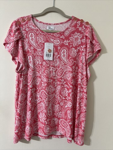 Kim Rogers Kurzarm Bluse Rosa Damen Größe PXL Neu Mit Etikett
