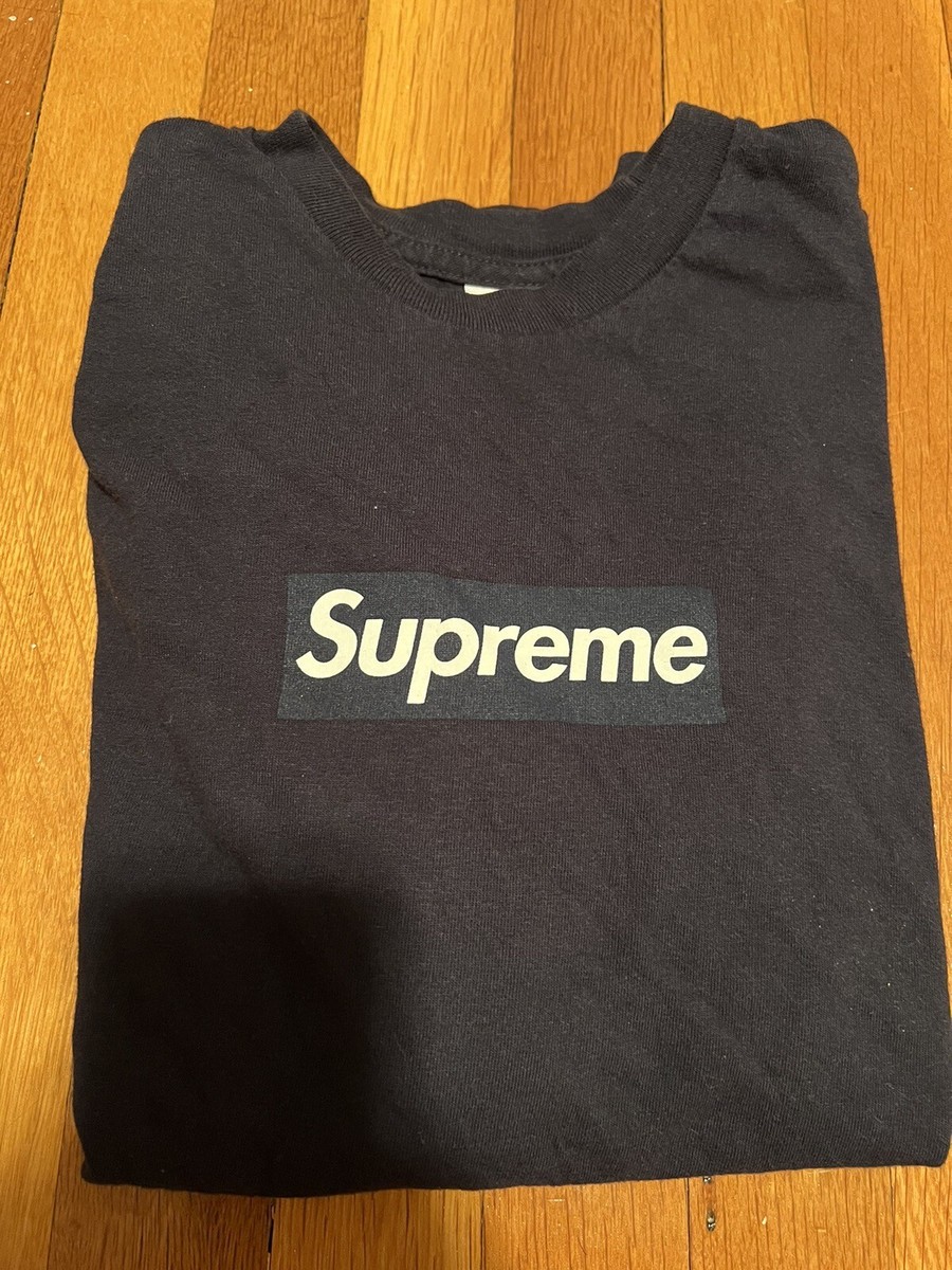 Supreme Box Logo Long Sleeve Shirt L/S Navy Blue Size Small | eBay