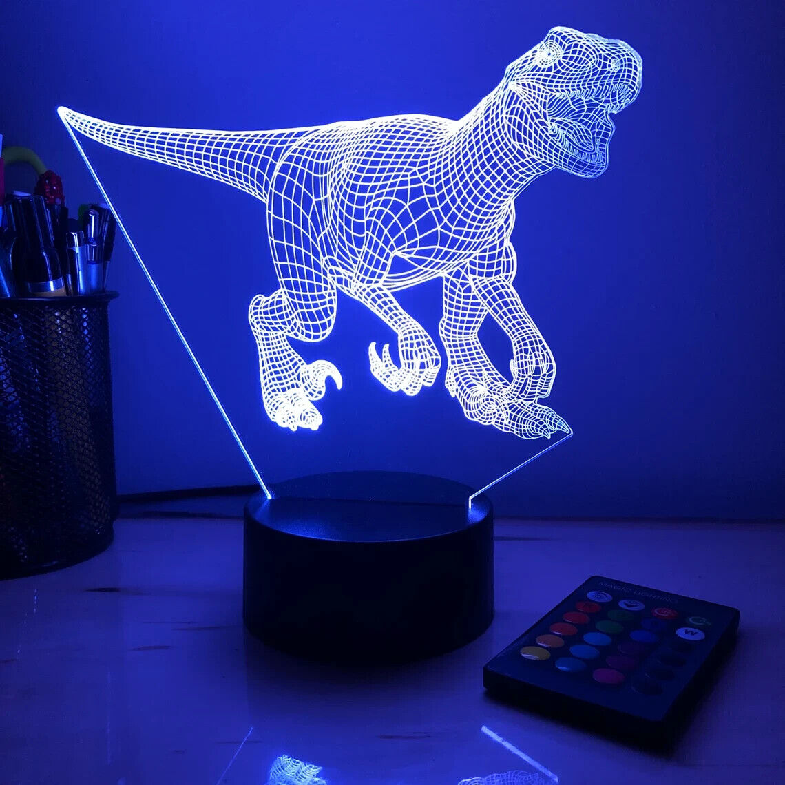 Led Night Light Desk Lamp 3D Kids Home Decor Art Hologram Utah Raptor Dinosaur
