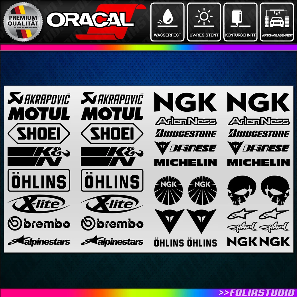 40-teilig Motorrad Sponsoren 100mm Decals Bike Tuning Aukfleber SET *** FARBWAHL