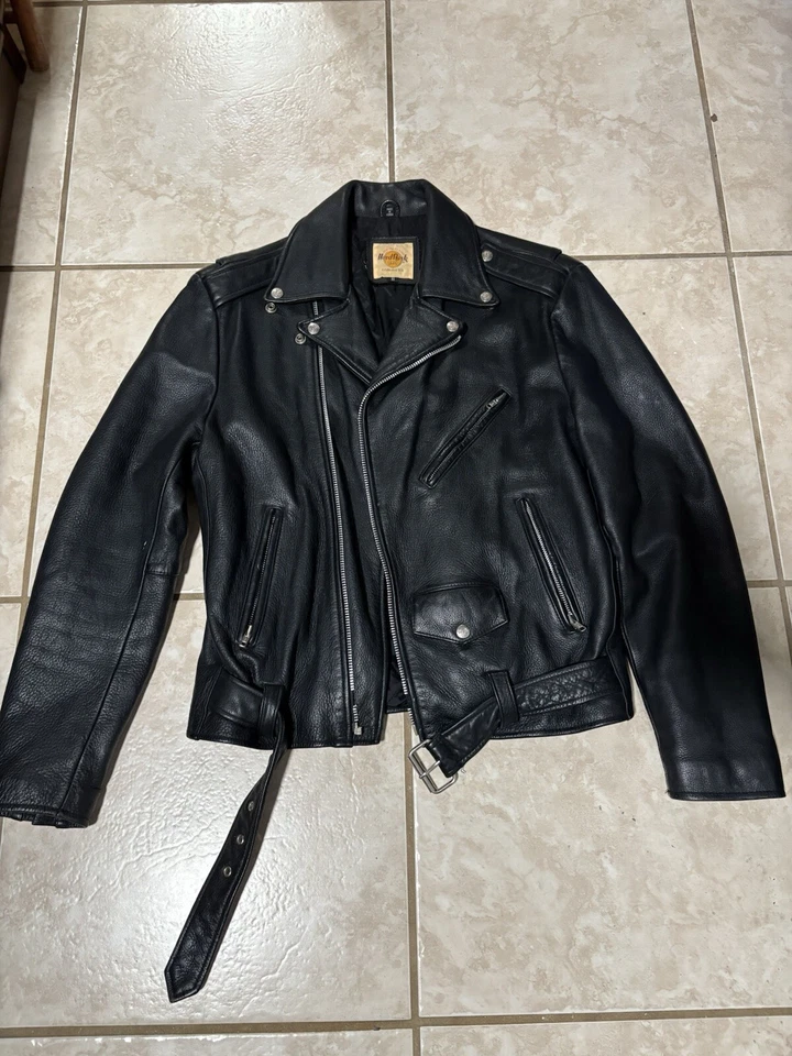 Chaqueta de moto de cuero Hard Rock Orlando vintage años 80 90 negra pequeña Foto 3 de 4