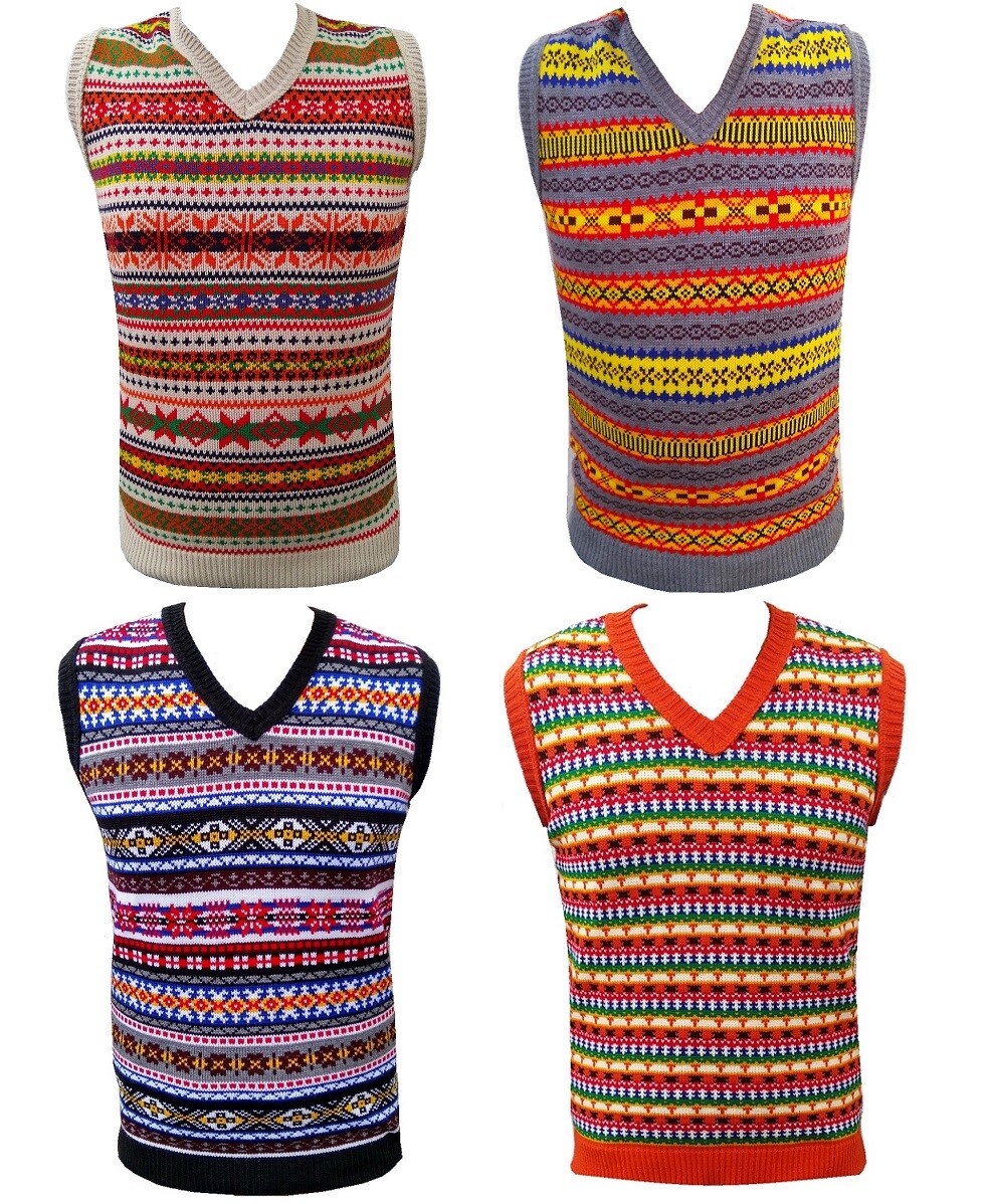 Mens Vintage style 1930's 40's WW2 Wartime Fair isle knit Tank Top Vest Sweater eBay