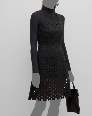 $570 Paskal Women's Black Layered Laser-Cut A-Line Mini Dress Size XS