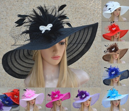 Women Wide Brim Church Dress Wedding 