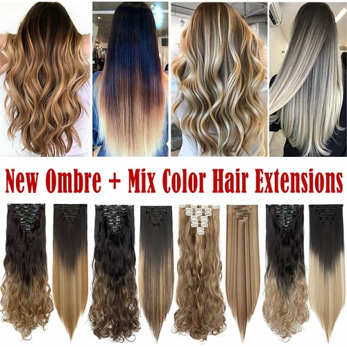 CLEARANCE Thick 8 Pieces/Set Clip In Hair Extensions Full Head Real as Human HYT - Picture 3 of 57