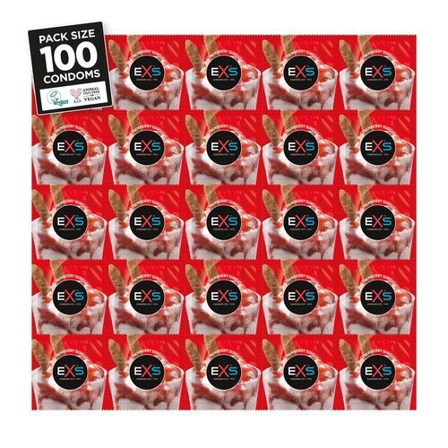 100 EXS Strawberry Flavoured Fun Latex Condoms *BULK* Discreet Delivery - Picture 2 of 3