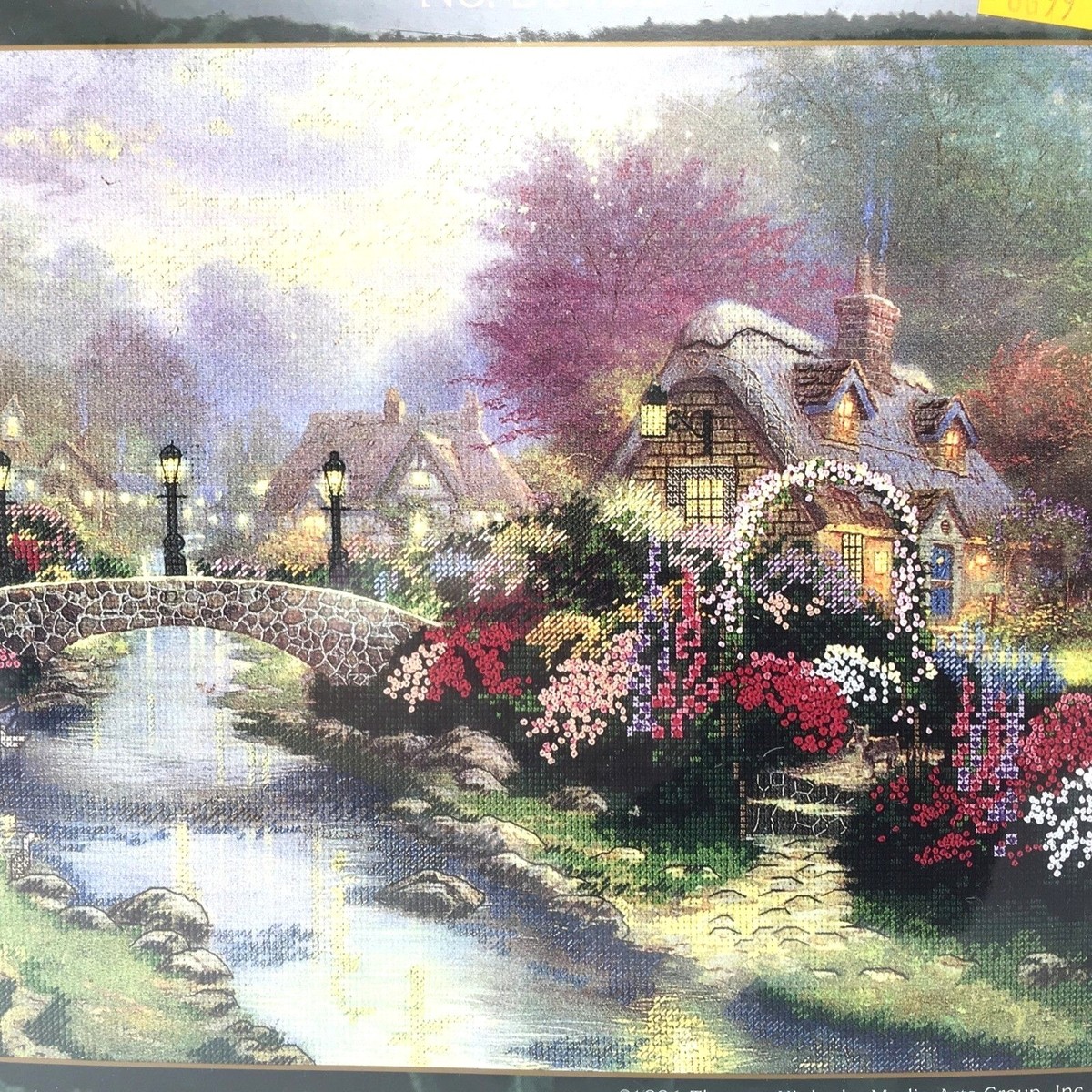 Thomas Kinkade LAMPLIGHT BRIDGE Cross Stitch Kit Candamar Designs