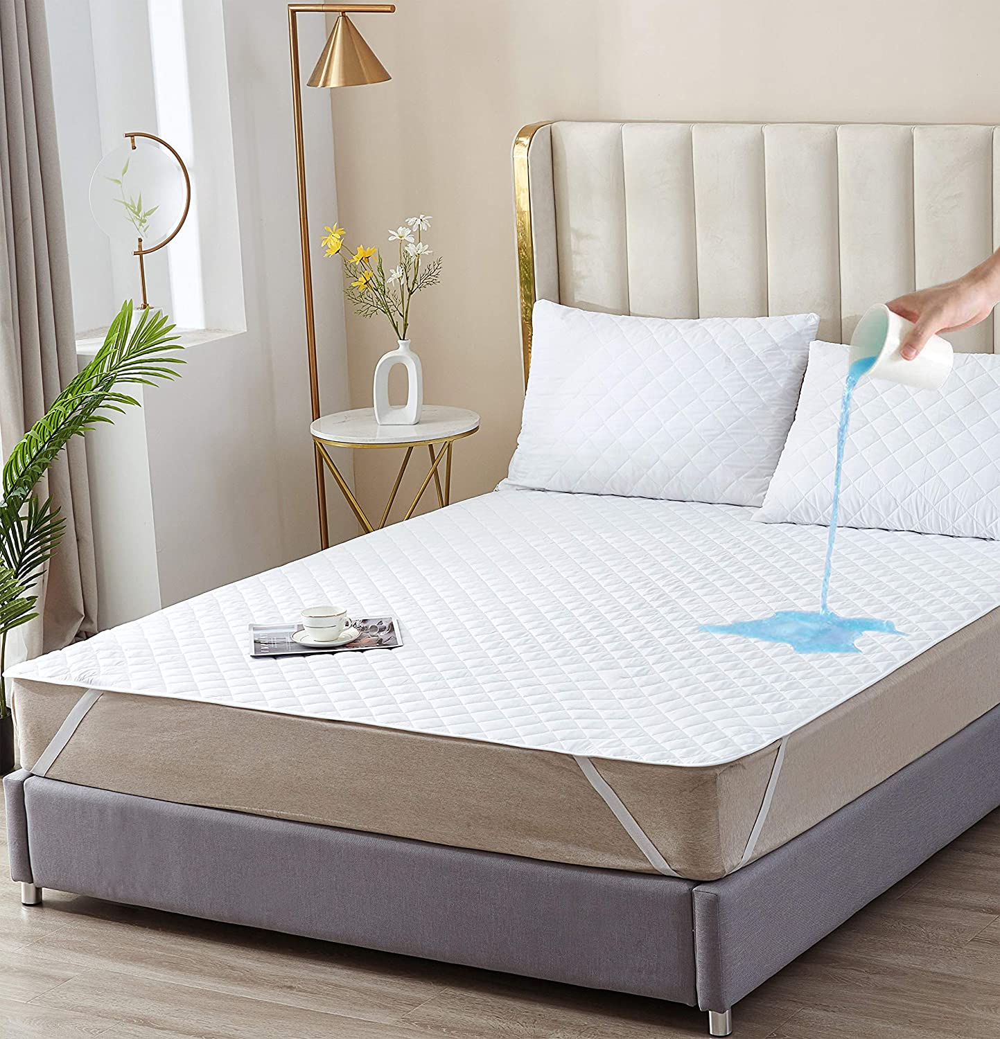Elif Queen Size Mattress Protector, Waterproof, Quilted Cover Pad with Elastic B