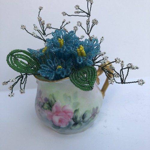 Sweet Vintage Wire Seed Bead Flower Bouquet Arrangement in Mini Pitcher Flowers