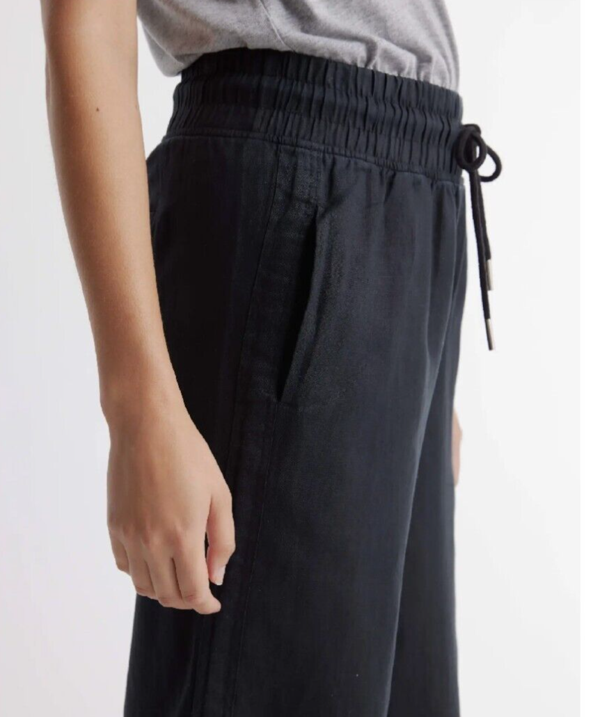 Quince Women's Black 100 European Linen Wide Leg Pants Elastic Waist