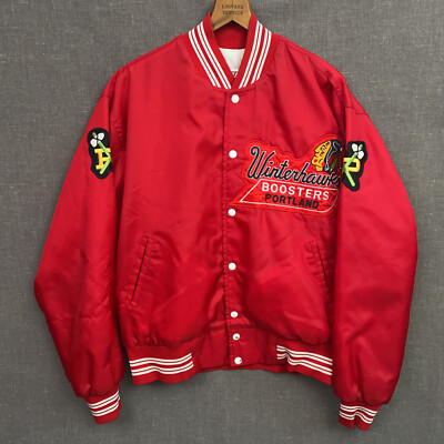 Vintage Portland Winterhawks Jacket Hockey Boosters Satin Bomber Large No Name