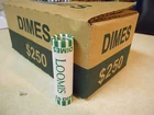 25 Rolls ($125) Unsearched Roosevelt Dimes, Bank Rolled, Denver Area