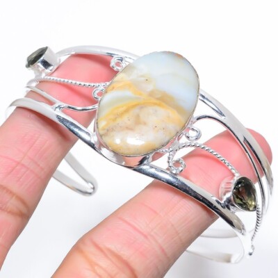 Bracelet manchette bijoux en argent sterling 925 fait main avec pierres préci