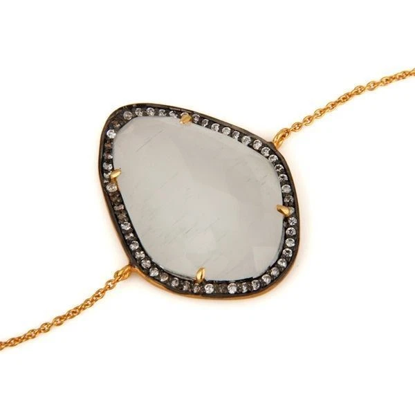 Brazalete de plata de ley 925 chapado en oro de 18 quilates con piedras preciosas de circonita cúbica blanca Foto 2 de 2